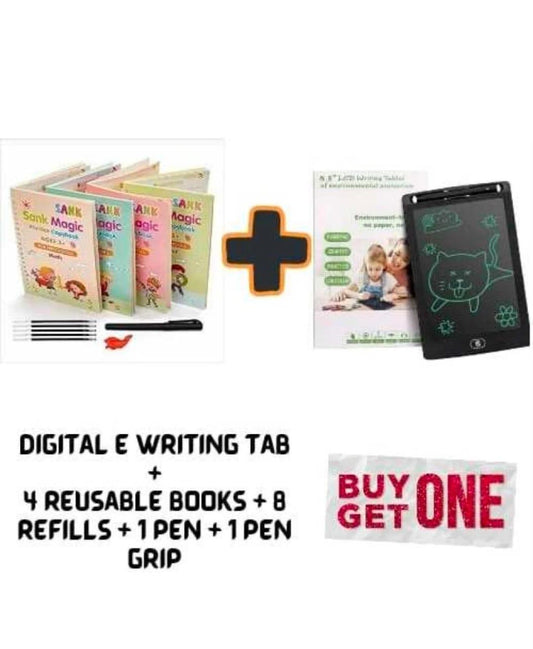 3D Groove Magic Book Set { 4 Book, 8 refill, 1 Pen, 1 Grip Pen } With Digital Writting Pad