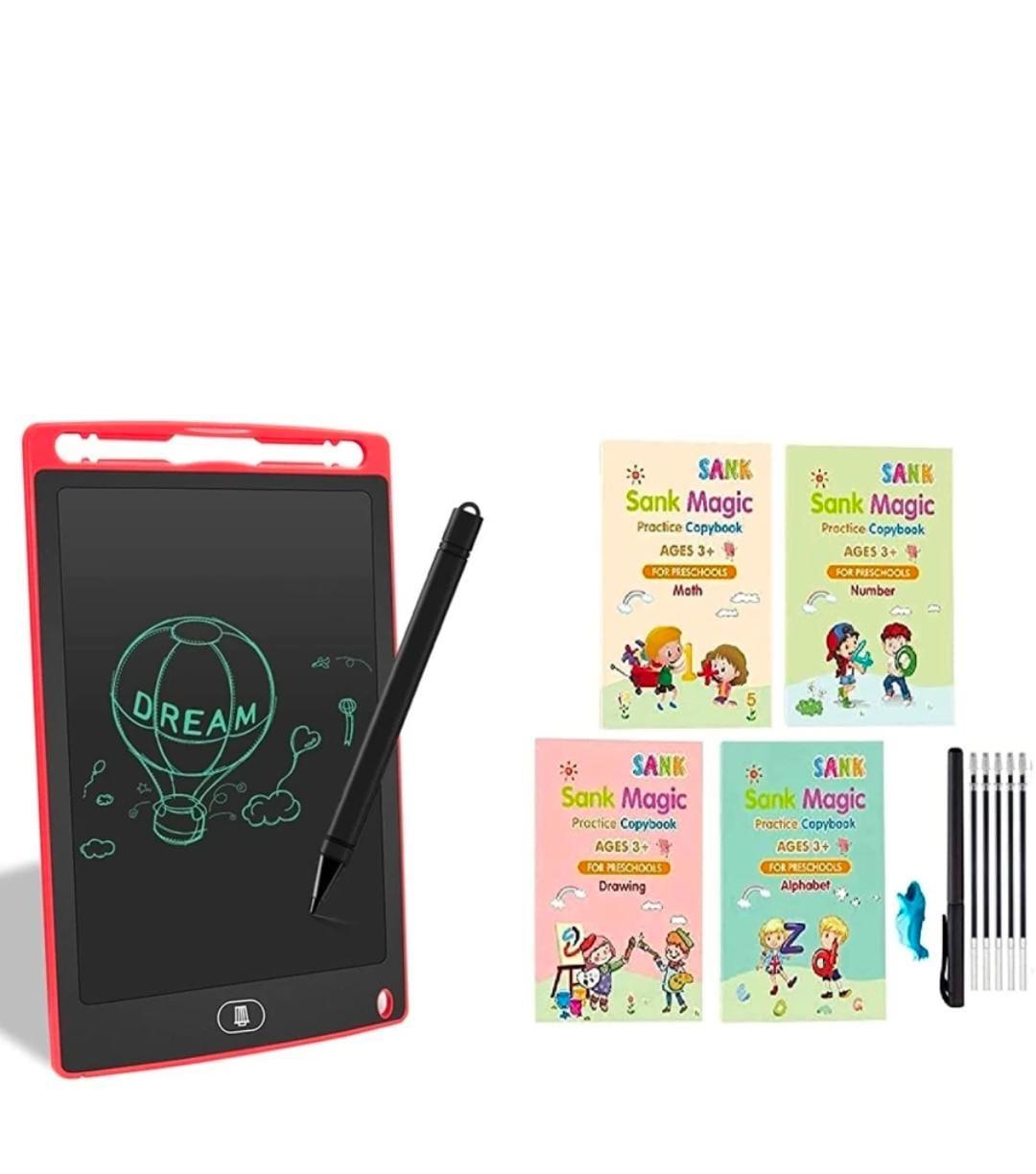 3D Groove Magic Book Set { 4 Book, 8 refill, 1 Pen, 1 Grip Pen } With Digital Writting Pad