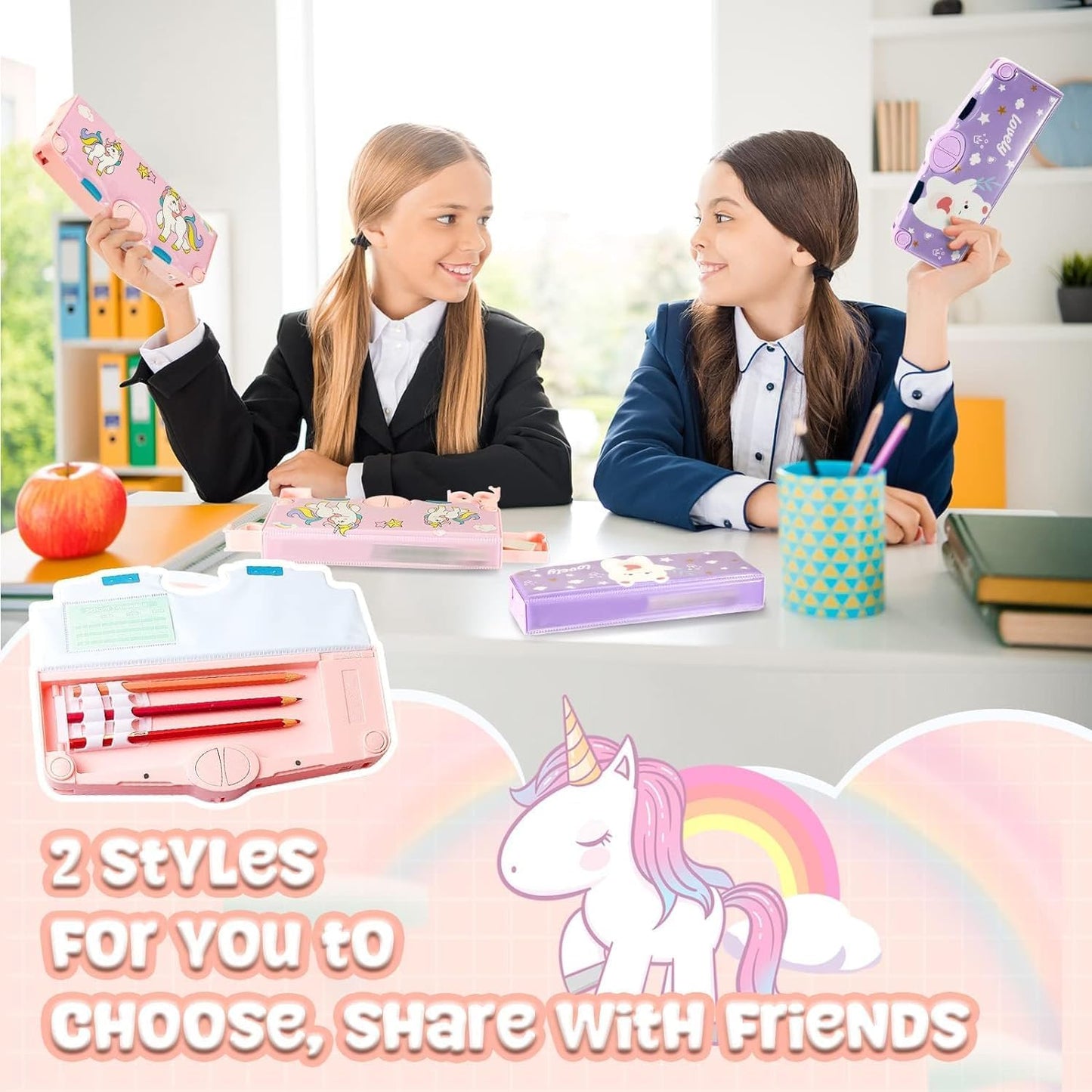 Unicorn Theme Magnetic Pencil Box for Kids