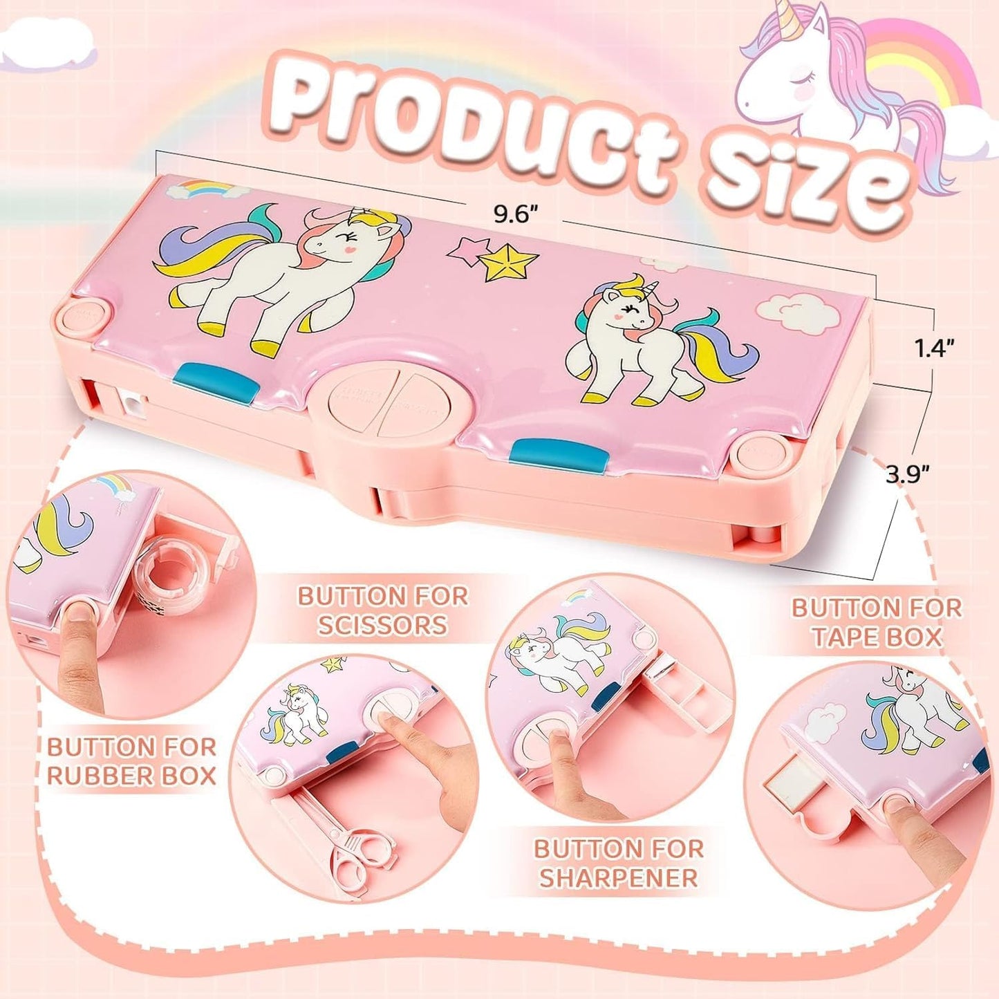 Unicorn Theme Magnetic Pencil Box for Kids