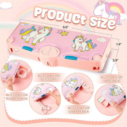 Unicorn Theme Magnetic Pencil Box for Kids